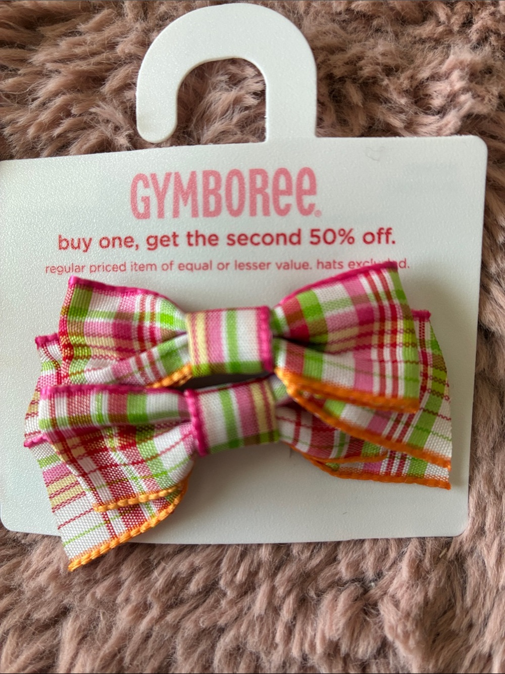 Gymboree Pink, Green & Orange Plaid Bow Hair Clips